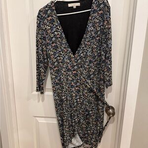 LOFT Long Sleeve Floral Dress - Black and Multicolor
